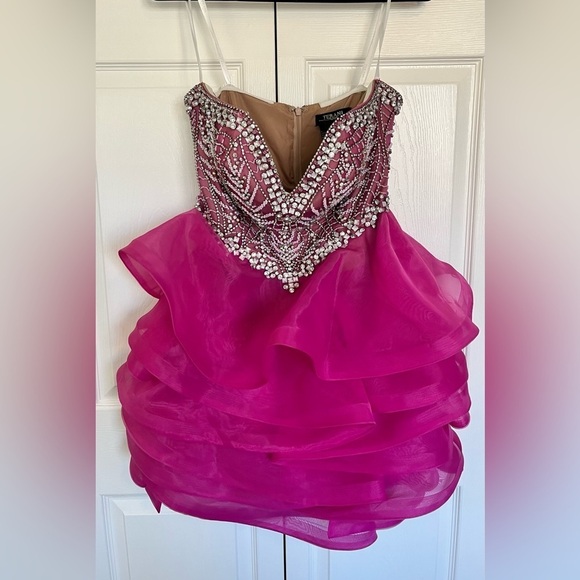 Pink Terani Couture Strapless Rhinestone Cocktail Size 10 - Picture 3 of 11